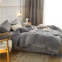 1 x RAW Customer Returns Omela Warm Fleece Winter Bed Linen 200x220 Silver Gray Cashmere Touch Plush Duvet Cover with Pillowcase 80x80 cm 3-Piece Fluffy Coral Fleece Microfibre Winter Bed Linen Set Zip - RRP €50.41