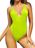 1 x Brand New SHEKINI Women s One Piece Swimsuit Deep V Neck Backless Adjustable Swimwear High Cut Brazil Thong Monokini Beachwear M, Fluorescent Yellow  - RRP €29.81