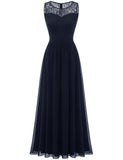 1 x RAW Customer Returns Dressystar 0046 Evening Dress Basic Chiffon Lace Sleeveless Bridesmaid Dresses Floor Length Navy Blue L - RRP €56.18