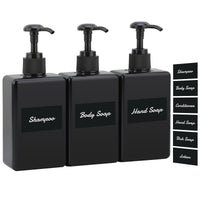 1 x RAW Customer Returns Segus Soap Dispenser with Separate Label Sticker, 3 Pack Square Small Pump Bottle for Bathroom Organizer, Travel Portability Refill for Shampoo, Body Milk, Cleansing Oil, 280ml, Black - RRP €18.4