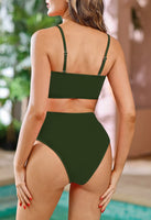 1 x RAW Customer Returns Viottiset Women s Bandeau Top Bikini Set High Waist Swimsuit Removable Straps Sexy Push-Up Padded Army Green XL - RRP €39.99