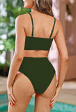 1 x RAW Customer Returns Viottiset Women s Bandeau Top Bikini Set High Waist Swimsuit Removable Straps Sexy Push-Up Padded Army Green XL - RRP €39.99