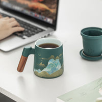 1 x RAW Customer Returns Hanbosym ceramic tea mug with tea strainer and lid, tea mug for daily and office use, hand-painted with wooden handle, gift packaging for family and friends, 400ML - RRP €31.25