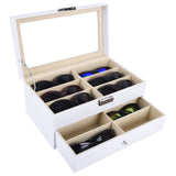 1 x RAW Customer Returns AUTOARK PU leather glasses box for storing 12 glasses, sunglasses, presentation showcase, white, AW-053 - RRP €36.29