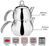 1 x RAW Customer Returns DESTALYA Turkish Teapot Set, Stainless Steel Double Teapots for Stove Top Tea Maker with Handle Samovar Style Self-Used Tea Kettle Kettle Water Warmer, Caydanl k Tak m Midi Metal  - RRP €40.33