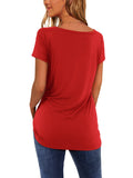 3 x Brand New Beluring Summer Fashion Long Blouse for Women Casual Short Sleeve Solid Color Top Red M - RRP €74.67