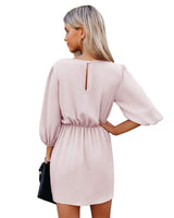 1 x RAW Customer Returns ZIYYOOHY Women s Casual Chiffon Dress Mini Dress 3 4 Sleeves Round Neck Elegant Summer Dress Beach Dresses A-line Casual Dress Cocktail Dress 42, Pink-3009  - RRP €34.27