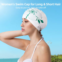 1 x RAW Customer Returns COPOZZ Adult Swimming Cap, Unisex Waterproof Swimming Cap for Men Women, Long Hair Silicone Swimming Cap Bathing Cap for Men Women Flower Watercolor  - RRP €16.13