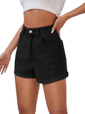 1 x RAW Customer Returns GORGLITTER women s denim shorts, jeans shorts, basic jeans shorts, high waist shorts, hot pants shorts with pockets, black M - RRP €36.99