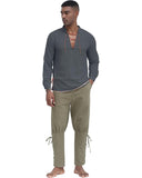 1 x RAW Customer Returns YAOHUOLE Linen Shirt Men Medieval Linen Shirts Men Pirate Shirt Men Dark Grey 2XL - RRP €26.95