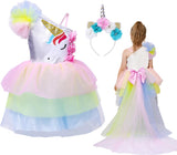 1 x RAW Customer Returns Tacobear Unicorn Costume Children s Unicorn Princess Dress with Long Train and Unicorn Headband Colorful Tulle Tutu Halloween Costume Carnival Cosplay for Girls Gifts 110, 3-4 Years  - RRP €18.14