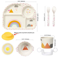 1 x RAW Customer Returns Greentainer children s tableware set made of melamine, 6-piece fall-proof tableware set - baby menu tray, children s bowl with suction cup, cup with lid, spoon, fork for children, from 6 months, dishwasher safe - RRP €20.99