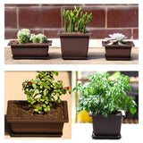 1 x RAW Customer Returns MissFox Set of 6 Plastic Plant Pots with Saucer, Large Rectangular Bonsai Pot with Garden Tools, Indoor and Outdoor Garden Flower Pots, 16x12x6cm - RRP €22.9