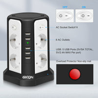 1 x RAW Customer Returns GLCON power strip with USB, 8-way multiple socket with 5 USB, multiple plug surge protection with switch 2500W, 3M extension cable, socket tower distribution socket for home office - RRP €34.78