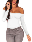 1 x RAW Customer Returns SEBOWEL Body Off Shoulder Women Sexy Long Sleeve Bodysuit Tops Undershirt Long Sleeve Body for Women L, White  - RRP €24.99