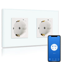 1 x RAW Customer Returns BSEED Wifi Smart Socket, works with Amazon Alexa, Google Home, timing function and APP control, 2-way Schuko socket white, flush-mounted glass intelligent socket-on ONLY 2.4 GHz network - RRP €31.34