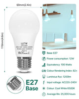 1 x RAW Customer Returns LUTW LED Bulb E27 Cool White 6500K, 12W Equivalent to 100W, A60 LED Bulbs Edison Screw Base, 1200lm, Energy Saving with 220 Beam Angle, Non-Dimmable, Plastic, Pack of 6 - RRP €17.32