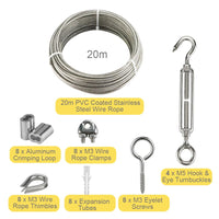 1 x RAW Customer Returns Stainless Steel Rope Kit, 20m 3mm Stainless Steel Hook and Eye Tightening Wire, Wire Rope Clamp, Aluminum Wire Rope Clamp - RRP €25.2