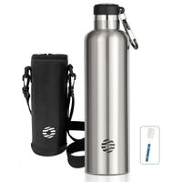 1 x RAW Customer Returns FEIJIAN stainless steel drinking bottle 750ml with carabiner - leak-proof thermos flask for carbonated coffee tea, BPA-free sports outdoor water bottle for sparkling water university school camping bicycle - RRP €20.64