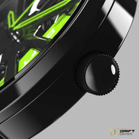 1 x RAW Customer Returns DriftElement Performance GT rim watch men - sports car men s wristwatch in 3D design - custom designer watch with mineral glass - quartz watch green  - RRP €115.14