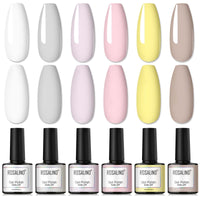 30 x Brand New ROSALIND UV Nail Polish White Light Gray Nude Colors Shellac Pink Set, 10ml UV Nail Polish Set Light Brown Pink Yellow Gel Color for Nails 6 Colors Soak Off Gel Nail Polish - RRP €346.2