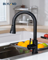 1 x RAW Customer Returns BLYLUND Kitchen Faucets Matte Black Faucets with Shower Extendable 3 Modes, Modern Faucet Kitchen with High Arch - RRP €54.99