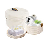 1 x RAW Customer Returns Yearonan 2 PCS Cosmetic Storage Basket with Lid Storage Box Natural Cotton Yarn Material Washable Decorative Basket Leather Label Handle Storage Basket Set 30X17 cm 25X13.5 cm  - RRP €29.21