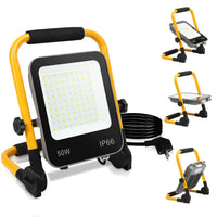 1 x RAW Customer Returns Tubiaz LED construction spotlight work light, 50W 5100LM 6000K cold white construction spotlight with 3M cable and foldable stand, IP66 waterproof construction lamp for workshop, construction site, garage - RRP €26.21