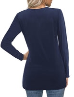 1 x RAW Customer Returns Beluring Women s Tunic Longshirt Casual Locker Long Sleeve Round Neck Shirts Top Blouse Navy Blue L - RRP €24.0