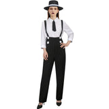 1 x RAW Customer Returns NUWIND 1920s Gangster Costume for Women Mafia Pinstripe Pants Overall Shirt Tie Hat 20s Outfit Vintage Gangster Boss Suit XL  - RRP €39.99