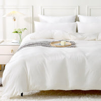 1 x RAW Customer Returns MILDLY bed linen 200x200 cotton 3 pieces, bed linen sets milky white with zipper, similar texture to stone washed linen, contains 1 duvet cover 200x200 and 2 pillowcases 80x80 - RRP €50.41