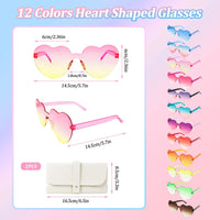 1 x RAW Customer Returns Veiteibe 12 Pairs Heart Sunglasses Party Glasses Set, Transparent Heart Party Glasses, Rimless Heart Glasses with 2 Glasses Bags, for Wedding Birthday Beach Party Photo Props - RRP €15.35