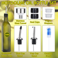 1 x RAW Customer Returns HOTOOLME oil bottle, 2 pieces 500 ml vinegar bottle made of glass with dispenser, oil bottles with pourer and brush, olive oil dispenser with anti-dirt cap, leak-proof and drip-free, for cooking, salad - RRP €17.14