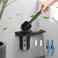 10 x Brand New Silicone Toilet Brush with Quick-Drying Holder, Black Stainless Steel Wall-Mounted Toilet Brush, Includes 2 Pumice Stone Brushes and 2 Cleaning Brushes to Remove Stubborn Stains - RRP €192.0