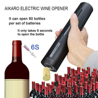 1 x RAW Customer Returns AIKARO Electric Corkscrew Wine Opener Wine Bottle Opener Automatic Bottle Opener, Battery Operated Set with Base  - RRP €30.13