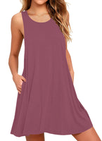 1 x RAW Customer Returns AUSELILY Women s Summer Dress Round Neck Knee-Length Casual Dresses Beach Strappy Dress with Pockets Mauve, XL  - RRP €22.34