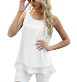 1 x RAW Customer Returns Yommay Chiffon Tank Tops for Women Summer Elegant Sleeveless Business Cami Casual Blouses Tunics, White, XL EU - RRP €26.21