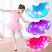 1 x RAW Customer Returns Girls Tutu Skirt with LED Lighting Stars Sequins, Small Neon Colorful Luminous Party Dance Dress Princess Clothing Ballet for 3-8 Years Children - Dark Purple - RRP €13.5