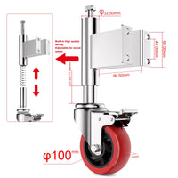 1 x RAW Customer Returns HomeGoGo Spring Loaded Gate Rollers 100mm Heavy Duty Hardware Steel Doors Hold up to 150kg for Use on Farm, Estate and Home Red with Brake - RRP €39.23