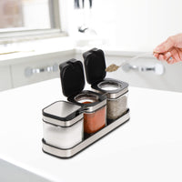 1 x RAW Customer Returns DEAYOU 3 Pack Glass Spice Jar with Tray, Transparent Spice Container with Lid and Spoon Made of 18 10 Stainless Steel, Kitchen Spice Container with Base, Salt, Pepper, Sugar, Storage Container - RRP €19.99