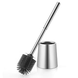 1 x RAW Customer Returns Siapapla toilet brush silicone, toilet brush WC brush with container holder stainless steel, toilet brush holder WC set standing, toilet brush with replaceable brush head for bathroom, silver - RRP €24.19