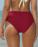 1 x RAW Customer Returns SHEKINI Women s Swimsuit Abdominal High Waist Bikini Swimming Pants Ruched Solid Color Retro Swimsuits Beachwear Bikini Panties Wine Red C, Large  - RRP €20.76