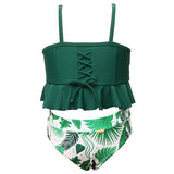 1 x Brand New Silkglory Girls Bikini Set, Girls Swimsuit Green Rope Tie Bikini Top Beachwear Two Packs of Swimsuit, Girls Tankini Swimsuit 128 5-6 years - RRP €21.6