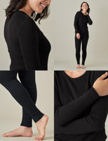 1 x RAW Customer Returns LAPASA Merino Wool Thermal Underwear Set Women, Merino Wool Warm Undershirt Long Sleeve Shirt Thermal Underpants Leggings L58 , Black Warm , S - RRP €79.99