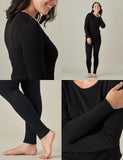 1 x RAW Customer Returns LAPASA Merino Wool Thermal Underwear Set Women, Merino Wool Warm Undershirt Long Sleeve Shirt Thermal Underpants Leggings L58 , Black Warm , S - RRP €79.99