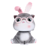 2 x RAW Customer Returns Amosfun Cat Figurines Jointed Head with Rabbit Ears Car Dashboard Decoration - Gray A - RRP €32.98