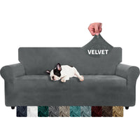 1 x RAW Customer Returns XINEAGE Velvet Sofa Cover 3 Seater, Stretch Sofa Cover for Living Room, Thick Soft Sofa Cover, Non-Slip Sofa Cover for Dogs, Pets 3 Seater, Gray  - RRP €30.99