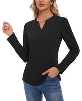 1 x RAW Customer Returns MINTLIMIT Women s Elegant Long Sleeve Tops Large Size T-Shirt V Neck Blouses Tunics EU 52 B-Black XXL  - RRP €25.2