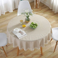 1 x RAW Customer Returns meioro Round Striped Tablecloth Tablecloths Rund Round Linen Tablecover Tassel Striped Tablecloth Suitable for Indoor and Outdoor Use Apricot White Stripes, Diameter 150cm  - RRP €19.6