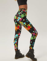 1 x RAW Customer Returns sissycos women s 80s artistic crossover leggings, colorful splatter print, soft, long, regular and plus size Neon Burst Splash, M  - RRP €19.14